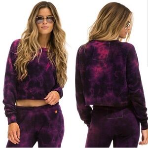 SET Aviator Nation Purple Tie-Dye Women's Crop Top w Sweatpants